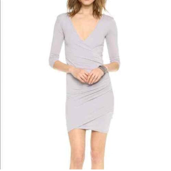 James Perse Light Gray Ruched Dress SZ 3 L cotton modal bodycon designer NWOT - Picture 3 of 14